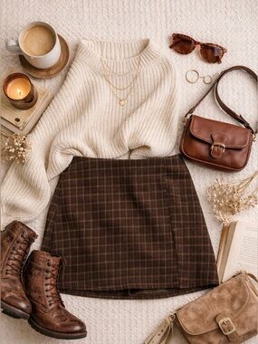 American Eagle Outfitters Plaid Brown Mini Skirt